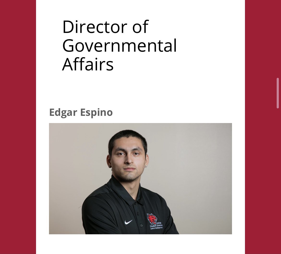 ASCWU Director for Student Life & Facilities: Alejandra Cruz-Martinez - 109 votes ASCWU Director for Governmental Affiars: Edgar Espino - 142 votes