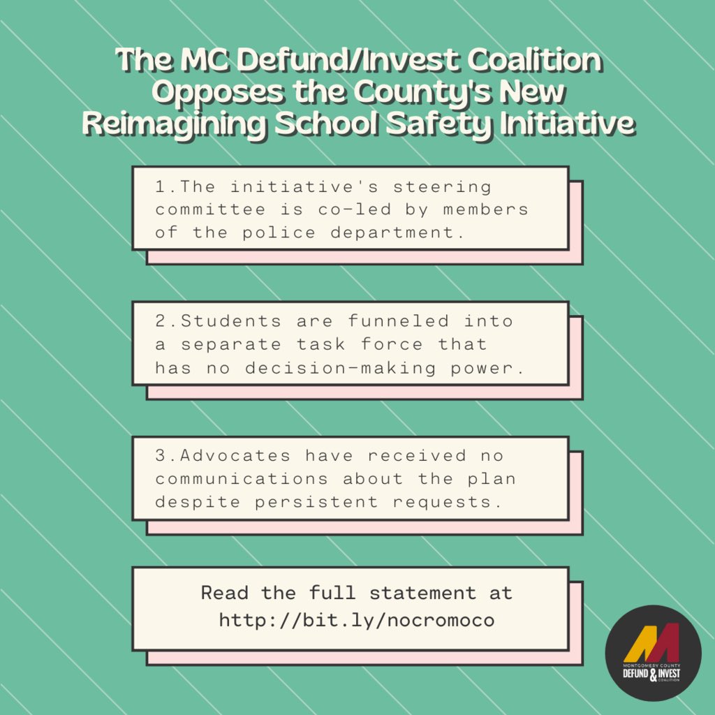 STEPS (@moco_steps) on Twitter photo The MC Defund/Invest Coalition opposes the County’s New Reimagining School Safety Initiative <a href="/MoCoCouncilMD/">Montgomery Council</a> <a href="/willjawando/">Will Jawando</a> <a href="/EvanMGlass/">Evan Glass</a> <a href="/RicePolitics/">Craig Rice</a> <a href="/SidneyKatz4MC/">Sidney Katz</a> <a href="/nancy_navarro/">Nancy Navarro</a> @albornoz_gabe <a href="/Andrew_Friedson/">Councilmember Andrew Friedson</a> @CmHucker <a href="/hansriemer/">Hans Riemer</a> The MC Defund/Invest Coalition opposes the County’s New Reimagining School Safety Initiative <a href="/MoCoCouncilMD/">Montgomery Council</a> <a href="/willjawando/">Will Jawando</a> <a href="/EvanMGlass/">Evan Glass</a> <a href="/RicePolitics/">Craig Rice</a> <a href="/SidneyKatz4MC/">Sidney Katz</a> <a href="/nancy_navarro/">Nancy Navarro</a> @albornoz_gabe <a href="/Andrew_Friedson/">Councilmember Andrew Friedson</a> @CmHucker <a href="/hansriemer/">Hans Riemer</a>