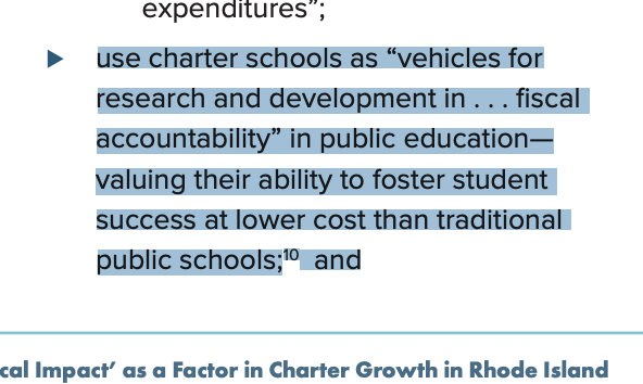 If Rhode Island's charter schools rely heavily on grant $$$ or independent donors (QUESTION: do they?) could they possibly achieve this purported goal?