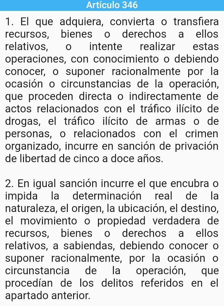 11) El artículo 346 del Código Penal cubano regula el delito de Lavado de Activos y bien pudiera inputársele teniendo en cuenta que la "Empresa" a la cual representa, es un claro ejemplo de "Crimen Organizado" con sanciones hasta de 12 años de privación de libertad.