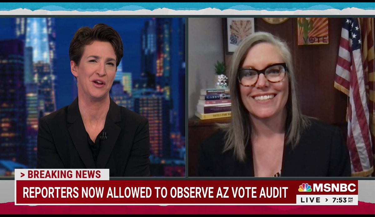 . @SecretaryHobbs tells  @maddow that  #azaudit could set a dangerous precedent. 'I guarantee that folks are watching this nationally & if they are able to successfully continue to undermine voters' confidence in our election integrity, they're going to bring this to other states.'