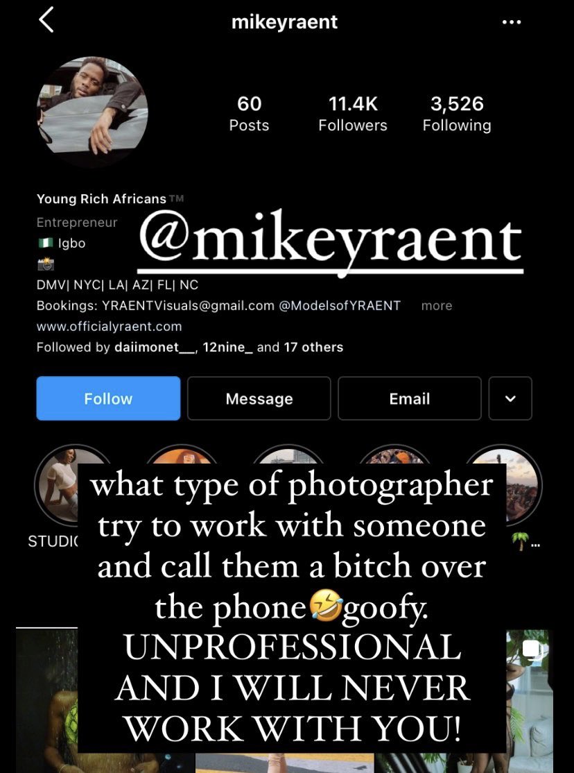 XMulaax__'s tweet photo. Ladies in the DMV, do not book with mikeyraent, very unprofessional, disrespectful and harasses women for photo shoots!!🚨@MIKEYRAENT https://t.co/ZVPIHo3vL7