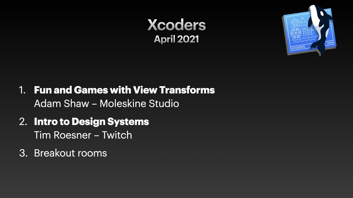 malinsundberg's tweet image. Really looking forward to tomorrow's online @VanXcoders! We have two great talks lined up this month 🎉
If you want to learn more about design systems, view transforms, and catchup with people in the community, you should join us! 😊
meetup.com/Vancouver-Xcod…