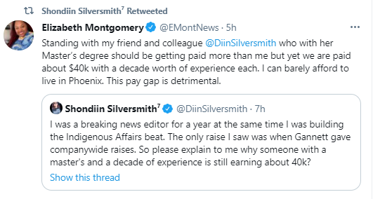 Truth: I watched top  @azcentral editor question the value & worth of brave, beautiful, brilliant  @EMontNews,  @AZ_ABJ prez. I watched him & his enablers gaslight, devalue, tokenize her, discriminate against her. When Liz won  @AZPressClub award, he still didn't pay her equitably.