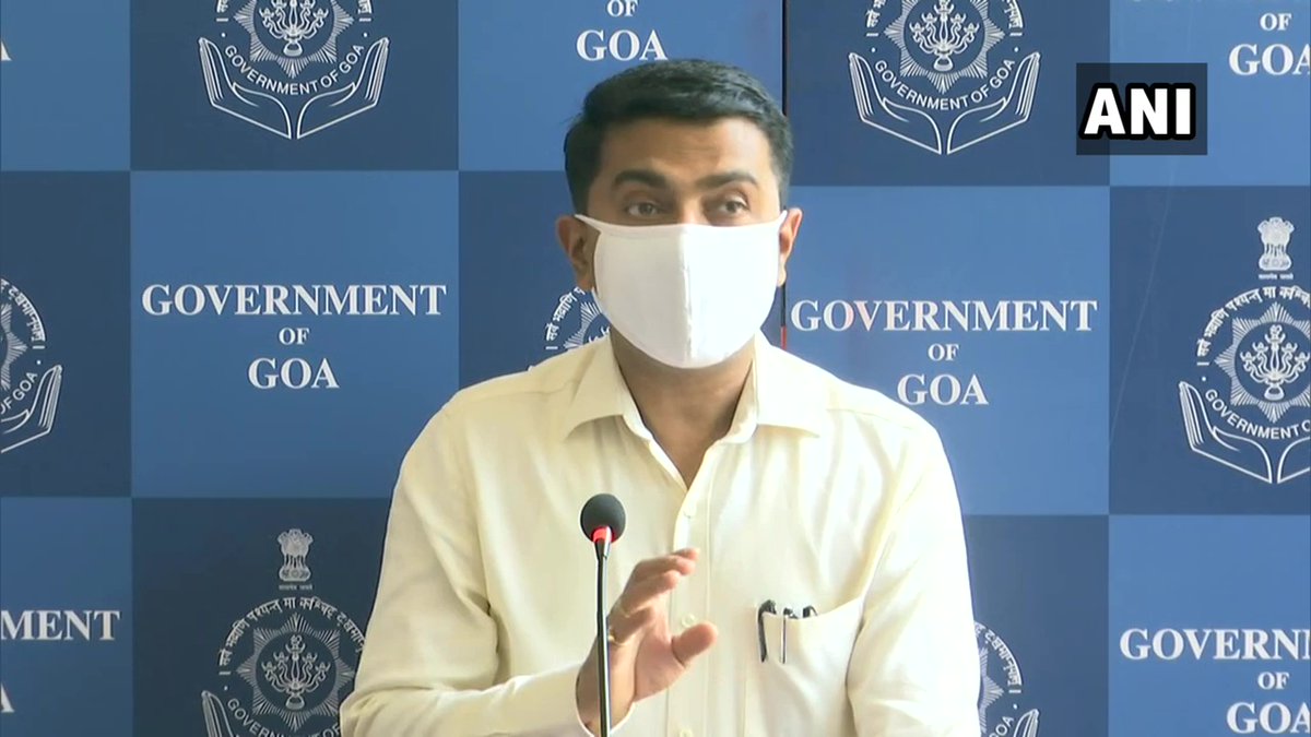 Lockdown announced in state from 29th April 7 pm to the morning of 3rd May. Essential services & industrial activities allowed, public transport to remain shut. Casinos, hotels, pubs remain closed. Borders to remain open for essential service transportation: Goa CM Pramod Sawant