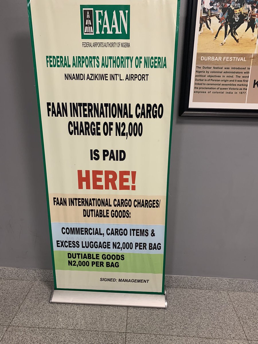 He said he was only acting on instructions. I called over the  @CustomsNG officers and told them I intended to complain to the Comptroller General about the cash payment. They encouraged me to do so. I will. Today. As I left them,  @FAAN_Official too charged me N2,000. Cash too.