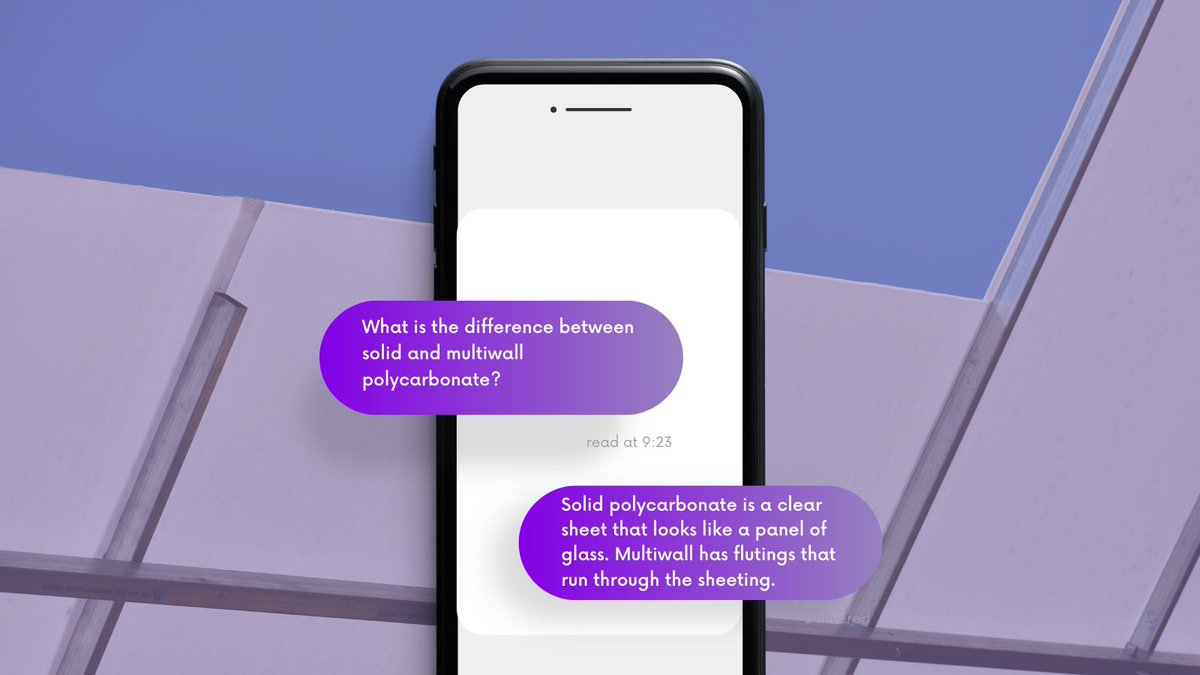 FAQ🤩

What is the difference between solid and multiwall polycarbonate?🤔

Solid polycarbonate is a clear sheet that looks like a panel of glass. Multiwall has flutings that run through the sheeting.😀

#solidpolycarbonate #twinwallpolycarbonate #multiwallpolycarbonat