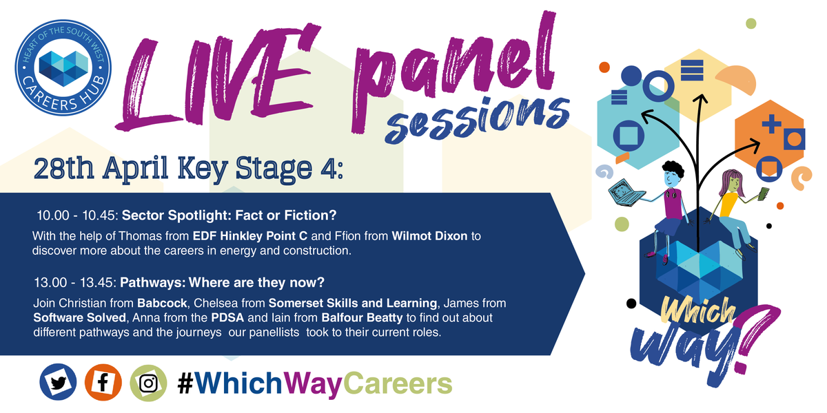 Don't miss the LIVE panel sessions today!
#WhichWayCareers <a href="/HeartofSWLEP/">Heart of the South West LEP</a> <a href="/SkillsLaunchpad/">Heart of the South West - Skills Launchpad</a> <a href="/hinkleypointc/">Hinkley Point C</a> <a href="/plymouthart/">Andrea</a> <a href="/PDSA_HQ/">PDSA</a> @softwaresolved