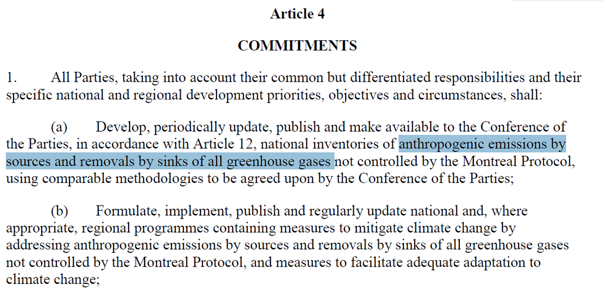 The UNFCCC carefully defines the terms, & this allows explicit text to be written: "anthropogenic emissions bysources and removals by sinks of all greenhouse gases"emissions are positive, removals are negative, no talk of "net".4/