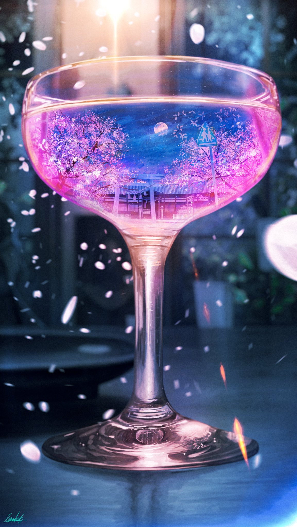 Banishment 春をテーマにしたカクテルのイラストです 夜桜にしてみました T Co Xrahmnk06z Twitter