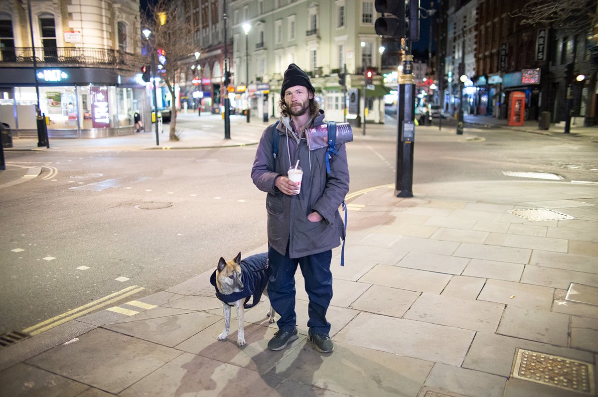 “People have changed… they seemed to think because I’m homeless and sleeping on the streets that I must have this Covid virus,” another photographer, Darren Fairbrass (pictured with his dog, Indie), said."Thankfully there were still a few that treated me as if I was a human."