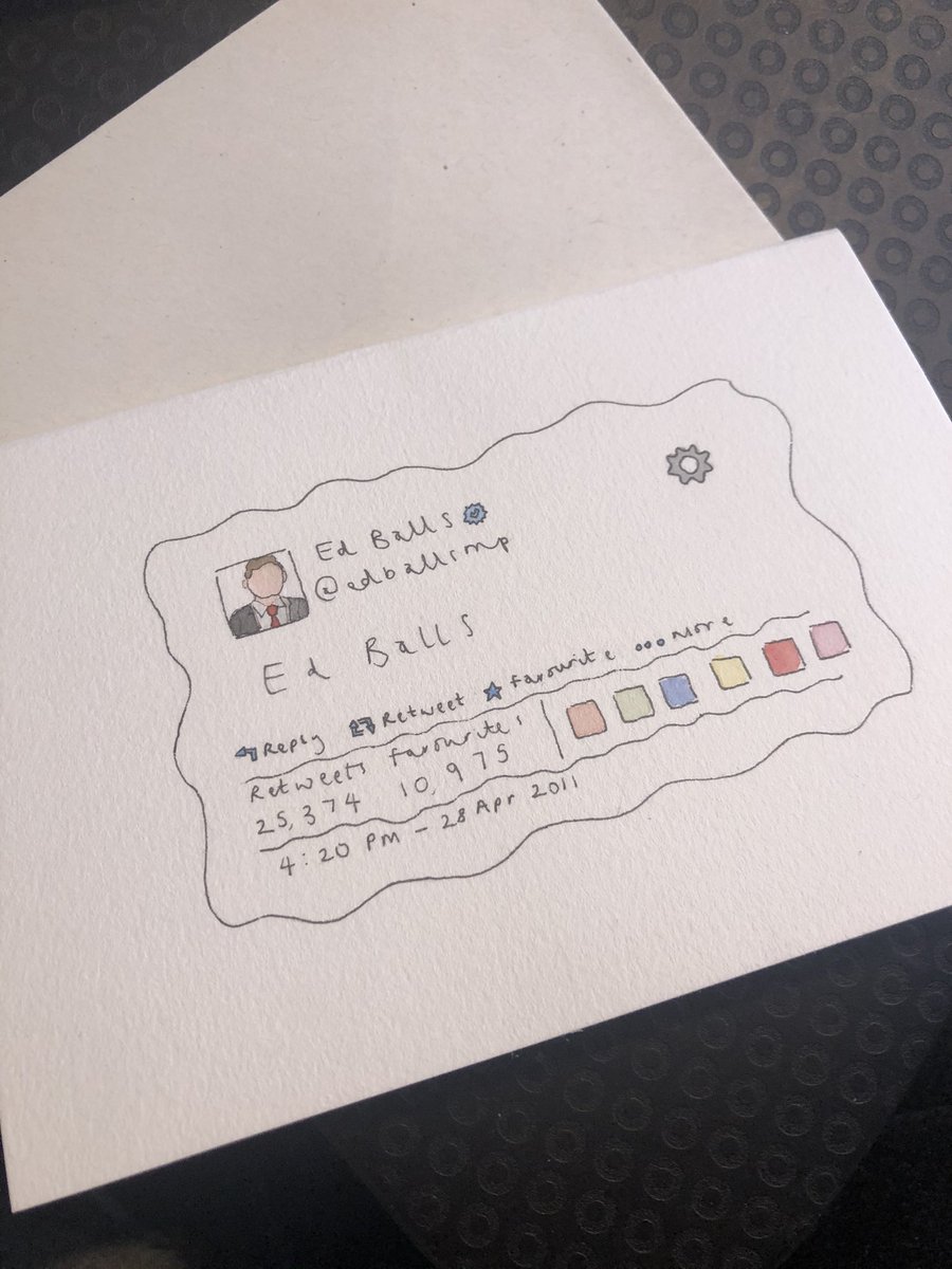 AnnaOneStraw's tweet photo. I commissioned a hand drawn card to celebrate #EdBallsDay. Nice and normal. (Lib’s Cards is a @NotOnTheWestEnd business and admits this is the most niche card she’s made) https://t.co/5sfmlCyB8c