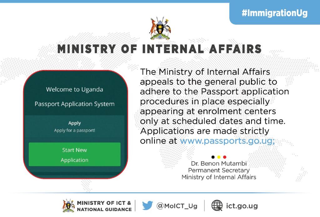 Dianpro15's tweet photo. #ImmigrationUg To apply and pay for a new international e-passport please visit https://t.co/fChrUgo6IT
@GovUganda @MIA_UG @DrBenonMutambi @UgandaMFA @Tybisa @MosesWatasa @dickson_namisi @hajiahmedkater2 https://t.co/htwCkpBwoe