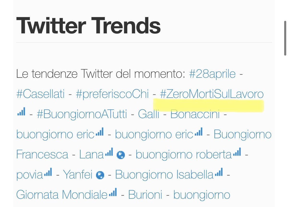 🚨 #ZeroMortiSulLavoro è già QUARTO nei trending topic di Twitter.

Continuiamo a far sentire la nostra voce!