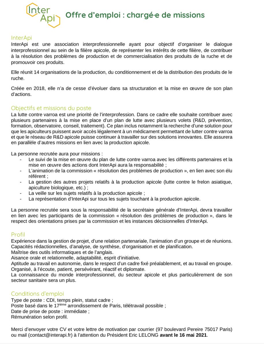 SNApiculture's tweet image. #InterApi recrute! Si vous aimez les défis, les filières où l’on ne s’ennuie jamais, n’hésitez pas, postulez 😉🐝👍🍯 RT apprecié #apiculture