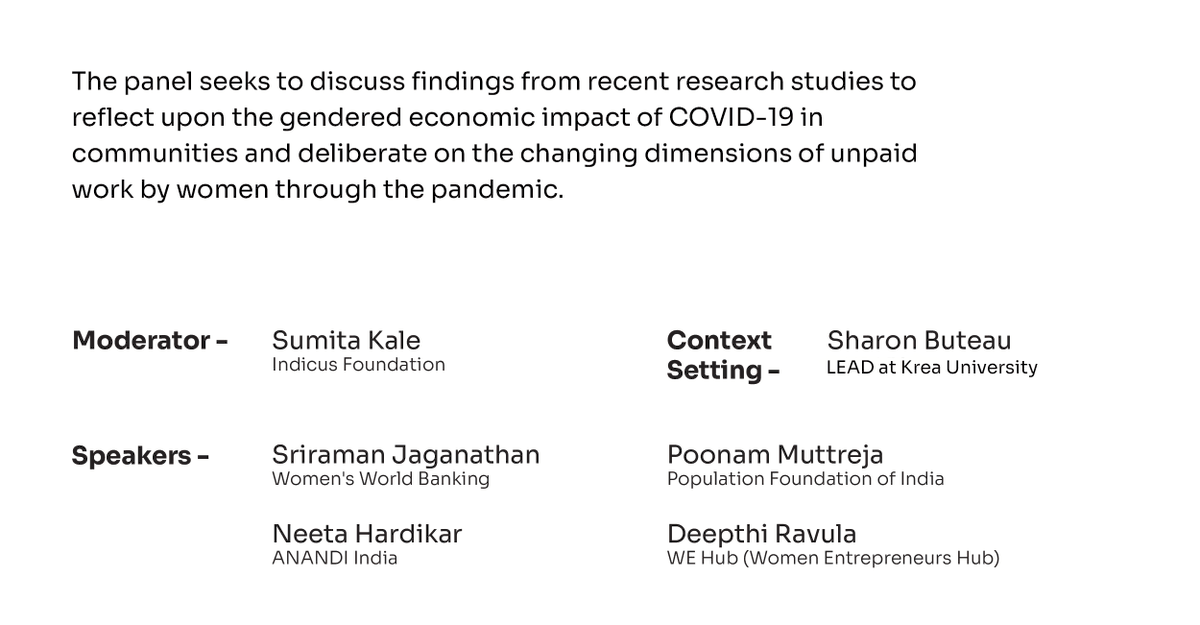 COVID-19 Research Network (@corenet_india) on Twitter photo At 4 pm on 29/4, hear <a href="/sumitakale/">Sumita Kale</a>, <a href="/sharon_buteau/">Sharon Buteau</a>, <a href="/hneeta192/">Neeta Hardikar</a>, <a href="/deepthiis/">Deepthi Ravula</a>, <a href="/Letstransform/">Poonam Muttreja</a> & Sriraman Jagannathan reflect on the gendered economic impacts of #COVID19 and the changing dimensions of unpaid work by women. Sign up at: bit.ly/3vgJuyC #CORENetConference At 4 pm on 29/4, hear <a href="/sumitakale/">Sumita Kale</a>, <a href="/sharon_buteau/">Sharon Buteau</a>, <a href="/hneeta192/">Neeta Hardikar</a>, <a href="/deepthiis/">Deepthi Ravula</a>, <a href="/Letstransform/">Poonam Muttreja</a> & Sriraman Jagannathan reflect on the gendered economic impacts of #COVID19 and the changing dimensions of unpaid work by women. Sign up at: bit.ly/3vgJuyC #CORENetConference