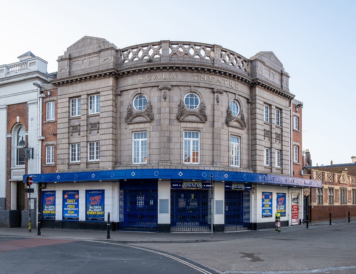 Let’s look at some cinemas. The oldest surviving example is the Scala Theatre on Angel Place. It first opened in 1922 and operated until 1973, though much of the interior was later gutted. It’s now an amusements arcade.