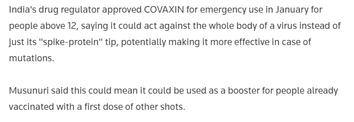 The Indian Drug Regulator approved it and said it's likely more effective than current vaccines.  https://www.reuters.com/business/healthcare-pharmaceuticals/exclusive-ocugen-plans-sell-100-mln-indian-vaccine-doses-us-2021-2021-03-15/