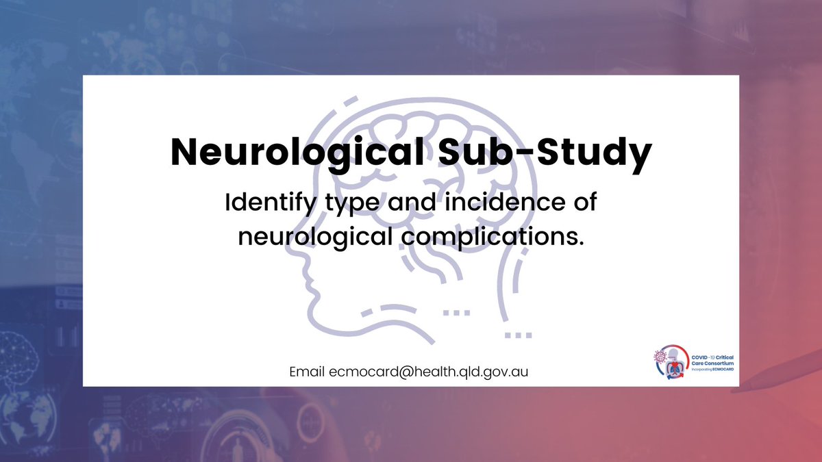 COVIDcritical's tweet image. Presenting our second #substudy - Neurological. This study aims to identify type and incidence of neurological complications in #COVID19 #ICU patients. Join study leader @csmfisher. Email ecmocard@health.qld.gov.au