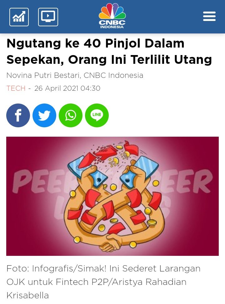 Dewan Komisioner bidang perlindungan konsumen OJK mengatakan debitur tsb melakukan tindakan tdk bijak. Dalam seminggu terjebak 40 pinjol.
Next...