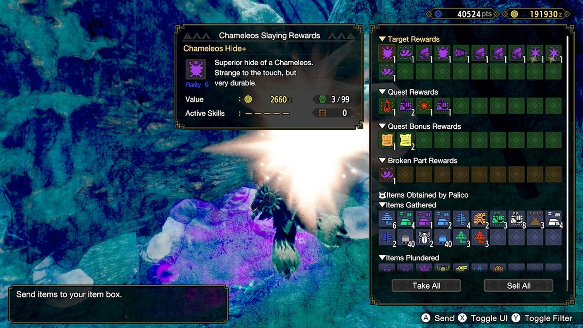 TheCJBOSU's tweet photo. 2 Chameleos Gems after first encounter? Nbd #DesireSensor #MHRise #MonsterHunter https://t.co/17pZBnR7Qx