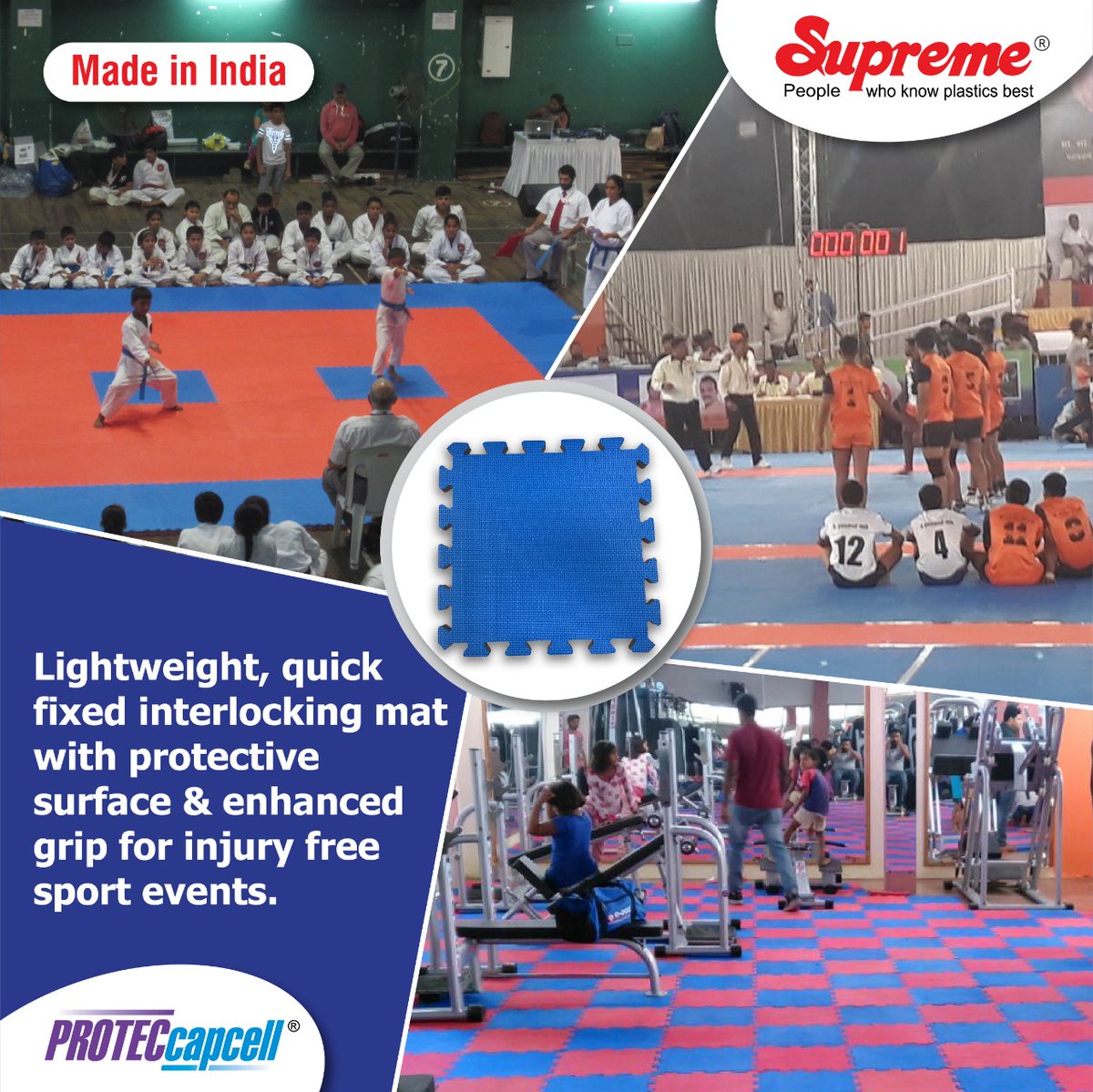 SupremeIndsltd's tweet image. A Superior, lightweight and high-strength interlocking mat ideal for Gym, kabaddi and karate.
#interlockingmat #gymmat #kabaddimat #karatemat 
tinyurl.com/txuu6ebv