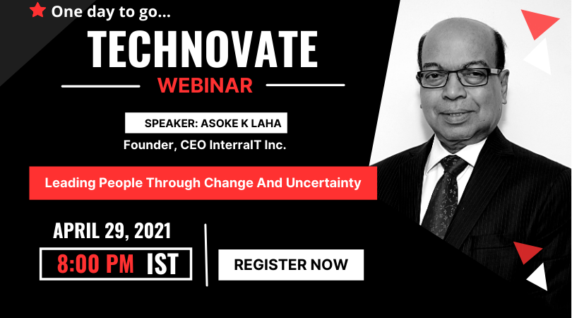 interraitinc's tweet photo. Mark your calendars for our first ever Technovate @ InterraIT session!
On Thursday, April 29th, our very own CEO, Asoke Laha, will speak on leading people through change and uncertainty.
For registration, click here: https://t.co/rZyf3wtFfD
#leadership #technovate #interraitinc https://t.co/1PIp2reSPI