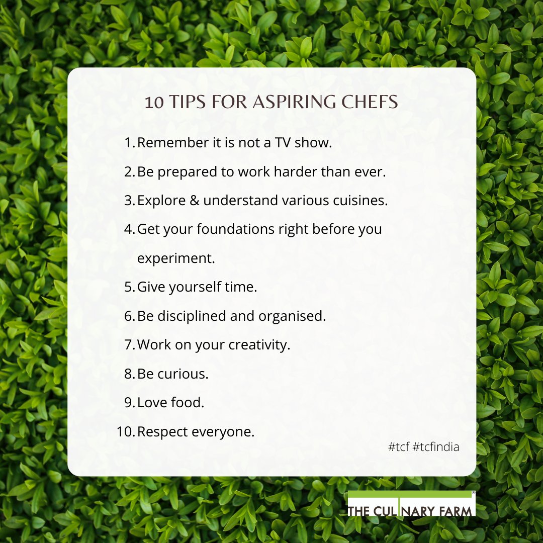culinary_farm's tweet photo. 10 Tips to Aspiring Chefs
#tcf #theculinaryfarm #tcfindia #bangalore #india #instapost #aspirations #aspiringchefs #wednesday #chefs #aimsenrich #enrich #instachefs #youngchefs #tips #10tips https://t.co/JW09urgwij