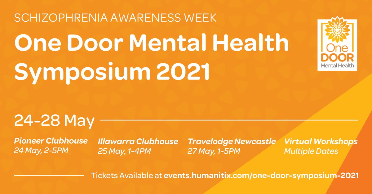 Our Symposium is back for another year! 
From Monday 24th until Friday 28th May, One Door Mental Health will be hosting their annual event across a range of in-person and online events in our centres across the state.
Tickets - bitly.ws/cQLz
 #saw2021
