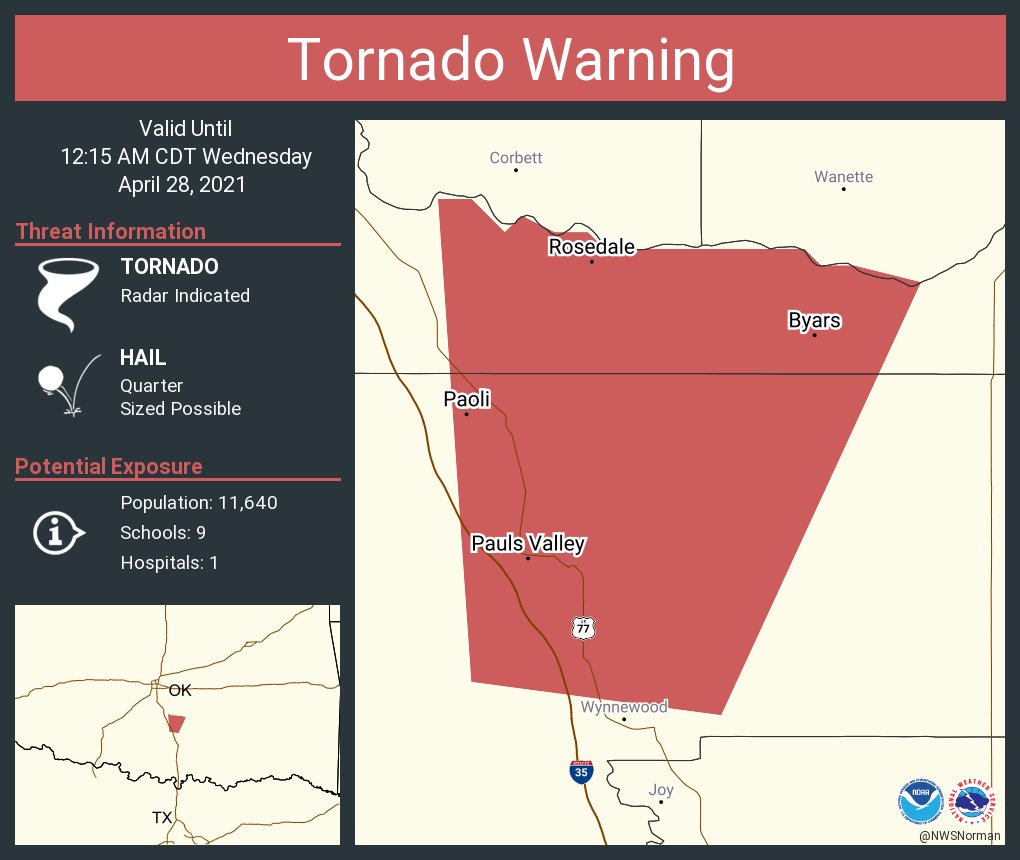 NWS Tornado on Twitter "Tornado Warning including Pauls Valley OK