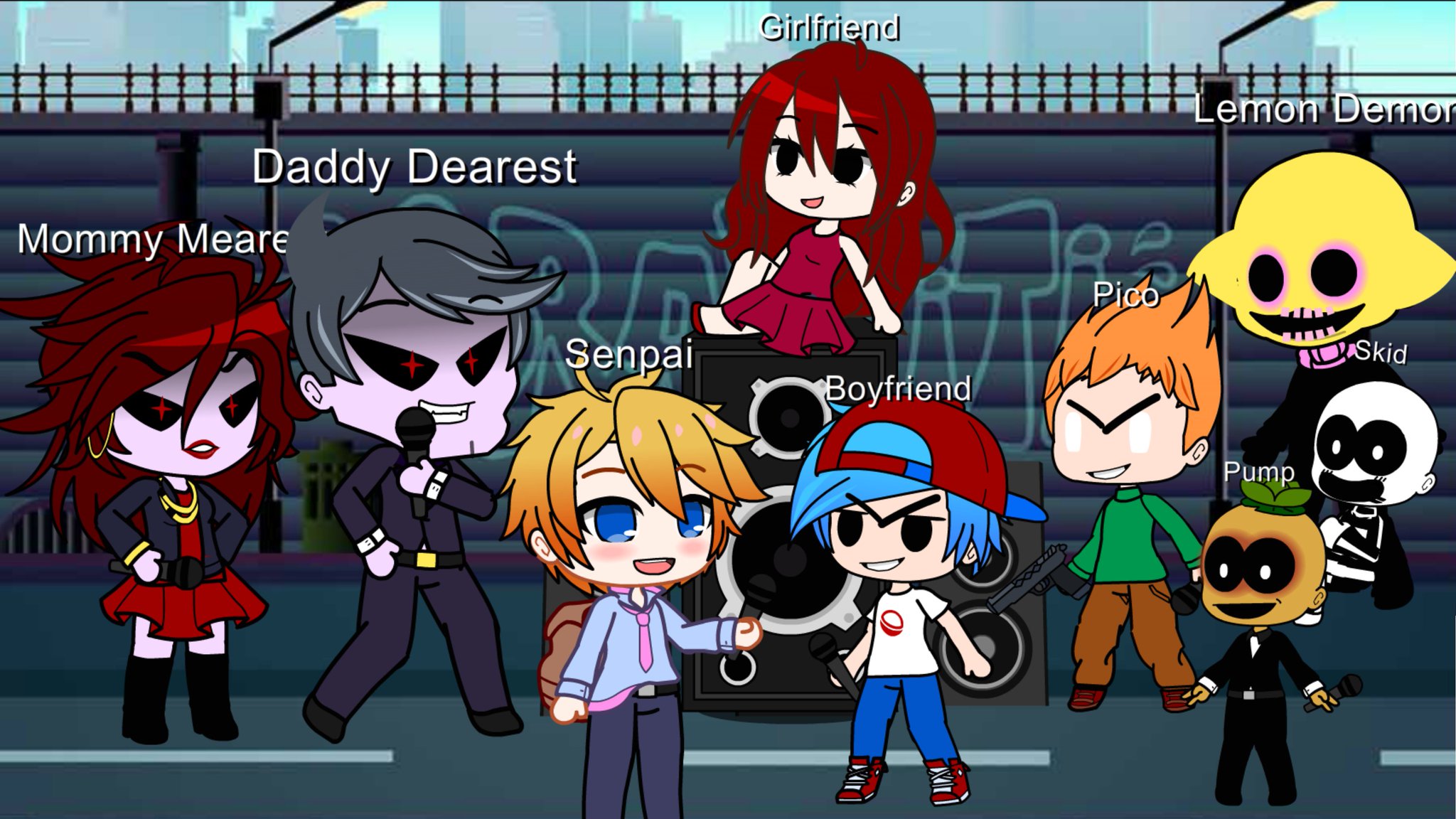 My Gacha Club Ocs Over Dad and pixel bf [Friday Night Funkin'] [Mods]