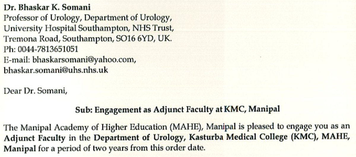 MAHE Alumni Relations,Manipal (@manipalalumni) on Twitter photo Prof Bhaskar Somani, University of Southampton,UK <a href="/endouro/">Prof Bhaskar Somani</a> has been appointed as adjunct faculty in the Department of Urology, KMC Manipal. Prof Somani is the alumnus of KMC MANIPAL 1994 batch”<a href="/UroZedman/">BM Zeeshan Hameed</a> Prof Bhaskar Somani, University of Southampton,UK <a href="/endouro/">Prof Bhaskar Somani</a> has been appointed as adjunct faculty in the Department of Urology, KMC Manipal. Prof Somani is the alumnus of KMC MANIPAL 1994 batch”<a href="/UroZedman/">BM Zeeshan Hameed</a>