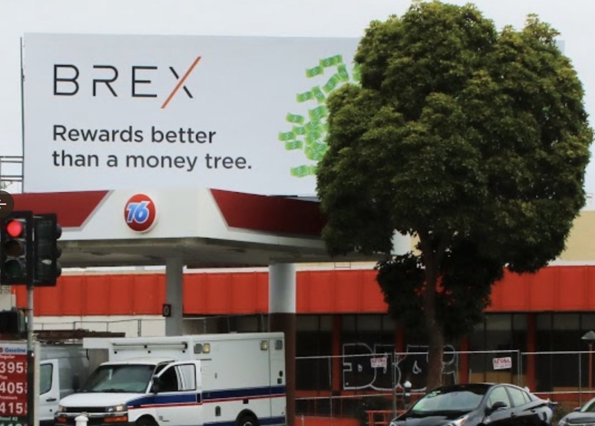 7/ Choosing locations With so many options, it's important to do "market rides" (a "from-the-ground" POV)A well-known Brex billboard is “Money Tree”. This ad space was long devalued b/c a tree obstructed it. A market ride found it had the opportunity for a clever creative.