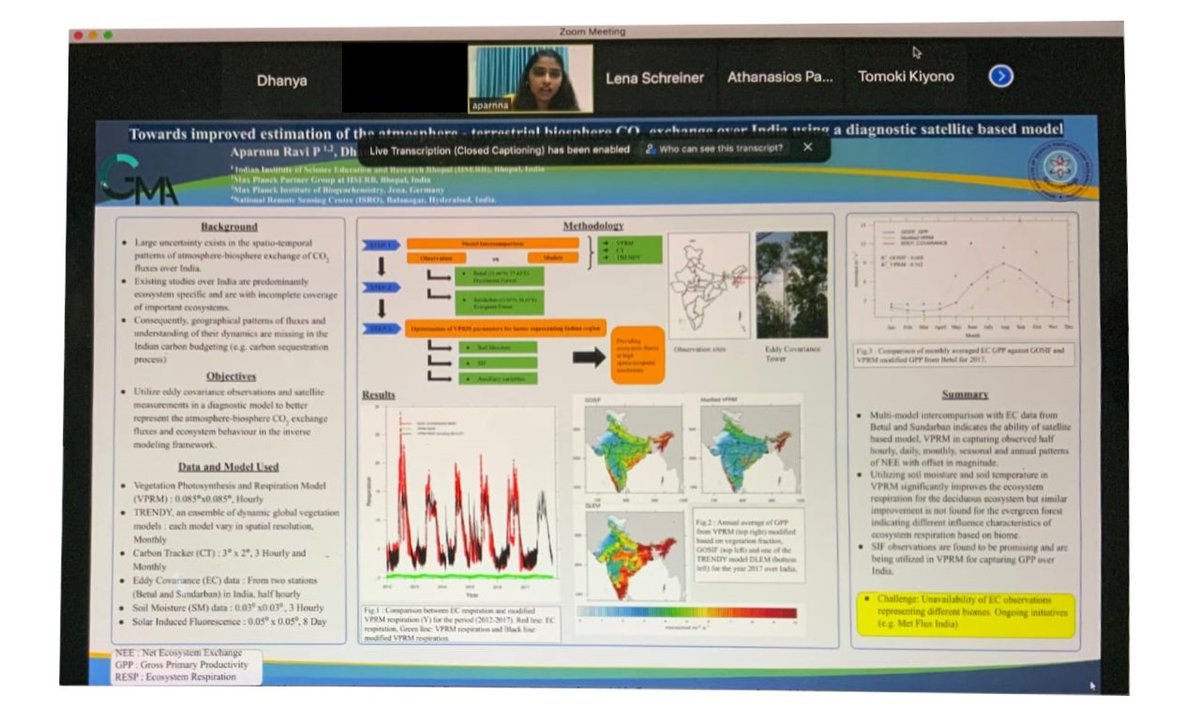 gmalab_iiserb's tweet photo. Kudos to @PAparnna from @gmalab_iiserb for showcasing "How well can we predict Indian Biospheric flux?", an excerpt from her PhD work #vEGU2021. @iiserbhopal @MPI_BGC @isro @moefcc https://t.co/tvTisaZRmF