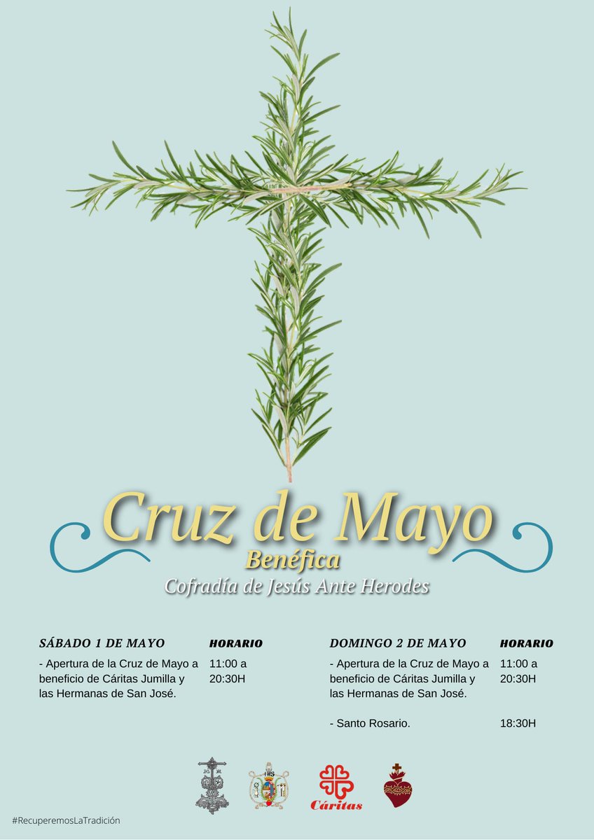 ✝️ Cruz de Mayo a Beneficio de Cáritas Jumilla y las Hermanas de la Caridad y la Providencia.

Se creará un altar en la puerta del Convento de San José ( Antiguo convento dominico )
Horarios.
Sábado 1 de Mayo de 11:00 a 20:30.
Domino 2 de Mayo de 11:00 a 20:30.