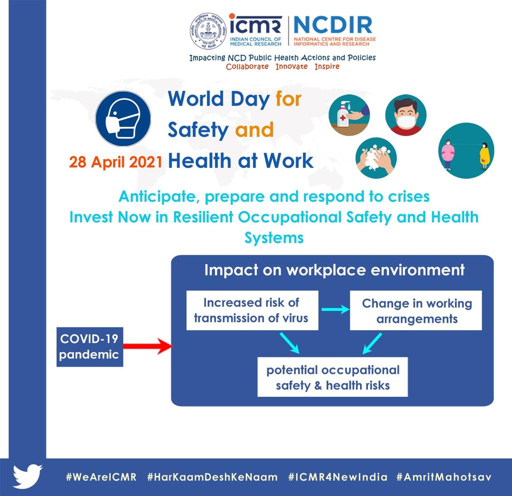 #workplacesafety is an important aspect during the #COVID19 #pandemic 
#WorldWHSDay2021 
#IWMD2021 
#SafeDay2021
#healthandsafety 
#workplacesafety
#ICMR4NewIndia 
#AmritMahotsav 
@ICMRDELHI @drmathurp