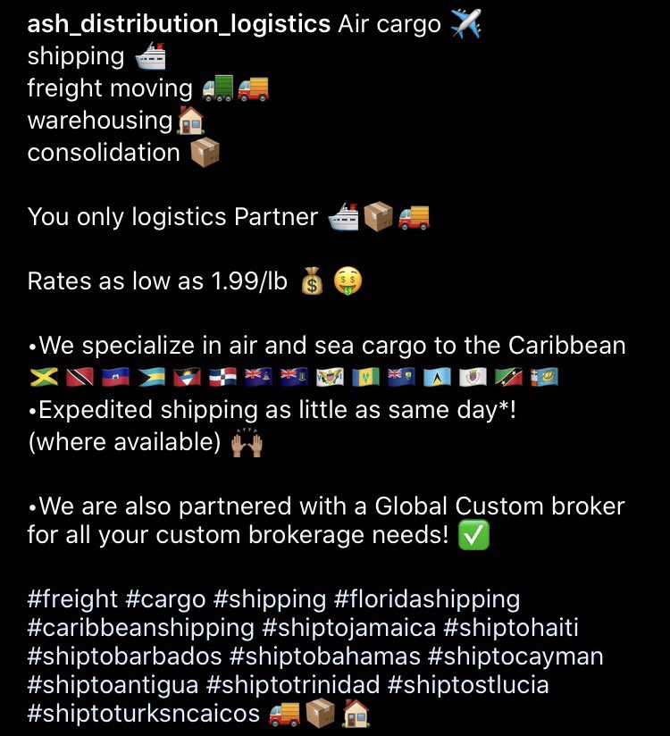 IntegurlOcean's tweet image. Spread the word! Follow @ash_distribution_logistics on IG #carribean #Jamaica #Haiti #DomincanRepublic #CaymanIslands #Trinidad #Tobago #Bahamas #virginIslands #capeverde #StLucia #Guyana #Barbados #turksandcaicos