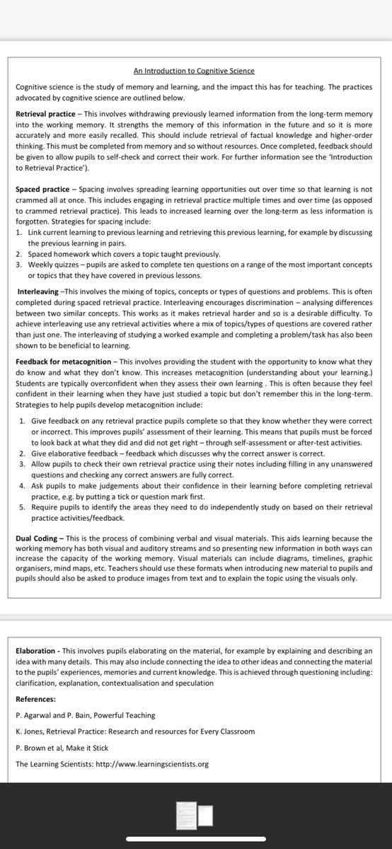 PearceMrs's tweet image. Developing a set of ‘An Introduction to...’ guides. 1/2 page summaries of important aspects of T&L, aiming to provide a basic overview/starting point, including:
✅ Cognitive load theory 
✅ Cognitive science 
✅ Learning myths 
✅ Retrieval practice 
Happy to share if useful