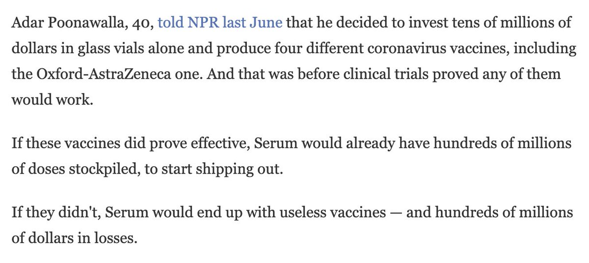 However, SII made an enormous gamble on Covid vaccines, that may have bankrupted them if it didn’t work out:  https://www.npr.org/sections/goatsandsoda/2021/03/18/978065736/indias-role-in-covid-19-vaccine-production-is-getting-even-bigger8/