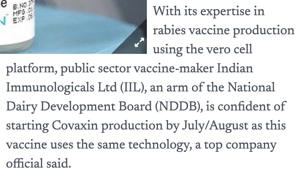 Late last year Govt invested Rs.75cr in Indian Immunologicals PSU to prepare, including BSL-3 capability:  https://www.business-standard.com/article/companies/indian-immunologicals-to-set-up-new-vaccine-plant-raise-capacity-by-35-120112500995_1.htmlThey will start production by August : https://www.thehindubusinessline.com/companies/iil-confident-of-covaxin-rollout-by-august/article34370055.ece17/