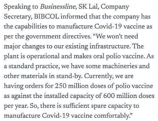 In addition, Govt invested in BIBCOL and Haffkine to also produce Covaxin:  https://www.thehindubusinessline.com/companies/all-geared-up-to-start-making-vaccine-immediately-bibcol/article34361607.ece18/