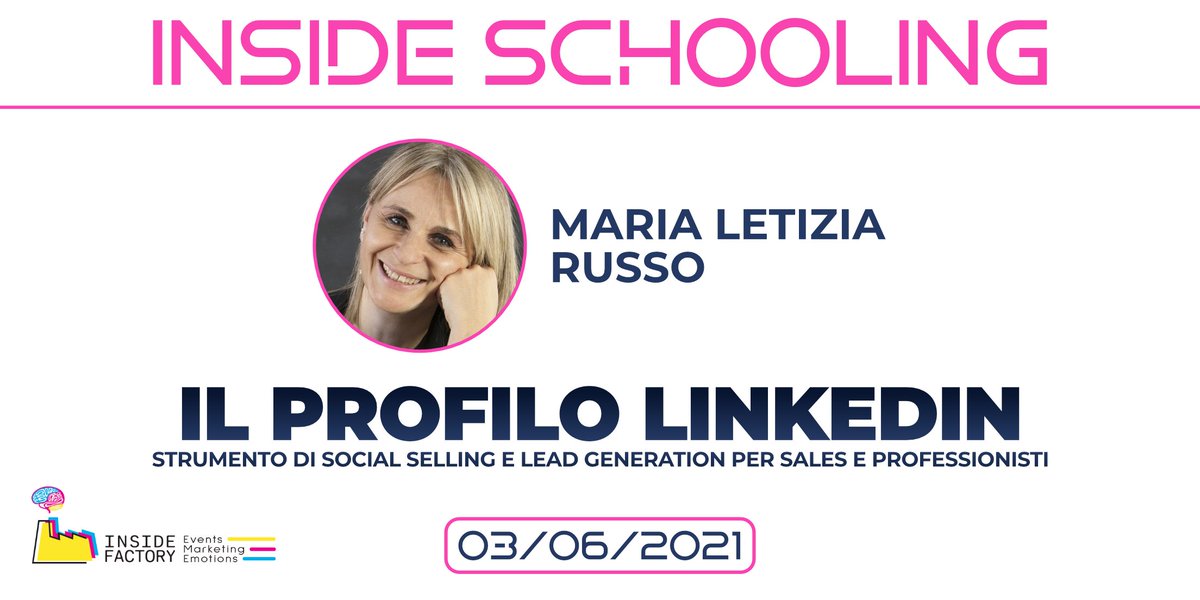 #CorsiLinkedin
Inizia a maggio formazione al #digitale INSIDE SCHOOLING di <a href="/Inside_Factory_/">Inside Factory</a> 

Il corso per OTTIMIZZARE IL PROFILO #Linkedin PER #SocialSelling e #LeadGeneration è in calendario il 3 giugno.
Per il programma e per iscriversi 👉 bit.ly/3xrHO7o