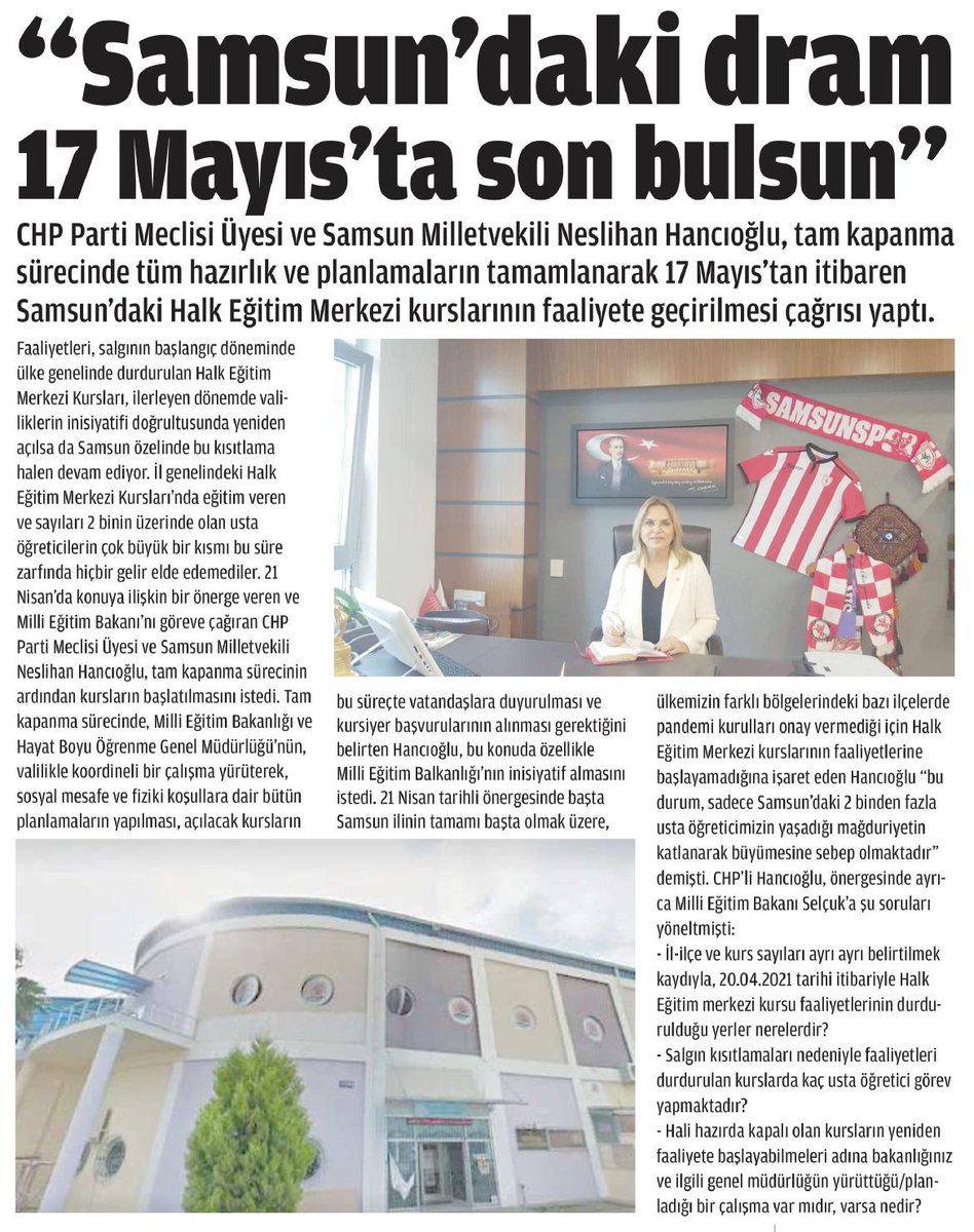 Samsun'da, 13 aydır açlık ve yokluğa mahkum edilen Halk Eğitim Merkezi kurslarının usta öğreticileri için artık bıçak kemiğe dayandı...
MEB ve Valilik, 17 Mayıs'a kadar tüm hazırlık ve planlamaları tamamlayarak, bu tarihten itibaren kursları faaliyete geçirmelidir!