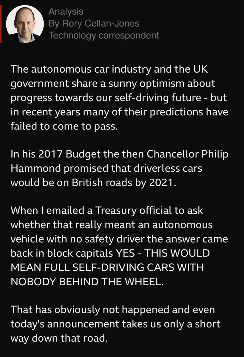 So what’s going on?The government promised self driving cars on UK roads by 2021 in the 2017 Budget. This is their way of showing they’ve delivered but as  @ruskin147 points out, it’s way short of what was promised.