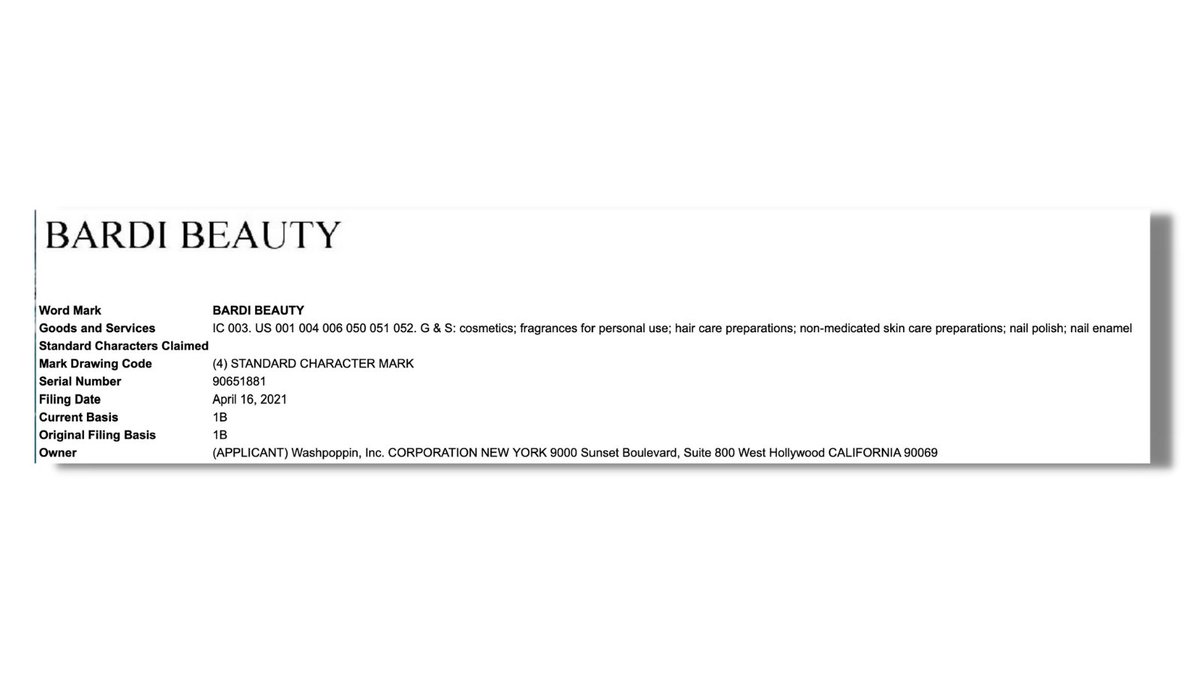 Cardi's business filed a trademark application a few weeks ago for BARDI BEAUTY. First of all, how do I know Cardi's business? Because I can see pending trademark applications at  http://uspto.gov  . You can too. I ain't special.