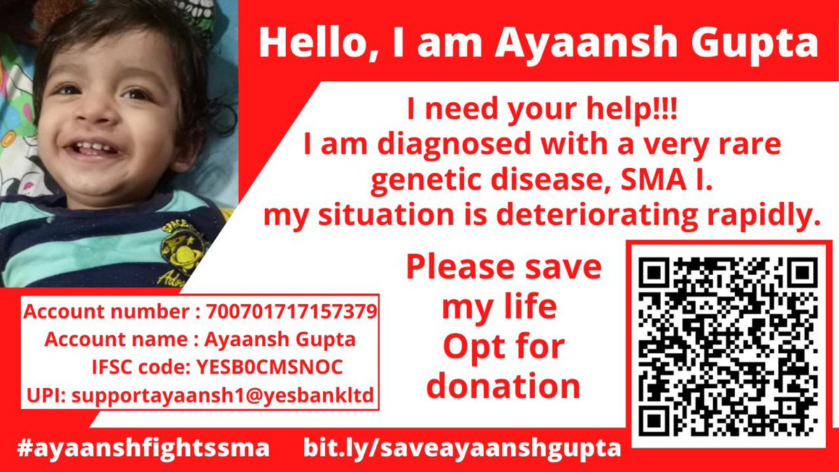 FightsSma's tweet photo. Sir @one_by_two - Ayaansh is struggling for life. We are trying hard to get to his cure. Today, we crossed the half way mark. But there is ₹8 Cr. more to go. Can you amplify our campaign? It can make a big difference. Pls help.
#saveayaanshgupta
https://t.co/3dBx9AL4xl https://t.co/IemlvnQ6JQ