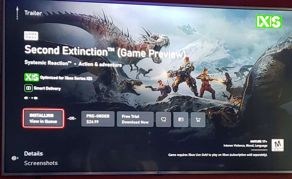 Doomhammer76's tweet image. Downloading game now! #SecondExtinction #XboxSeriesX