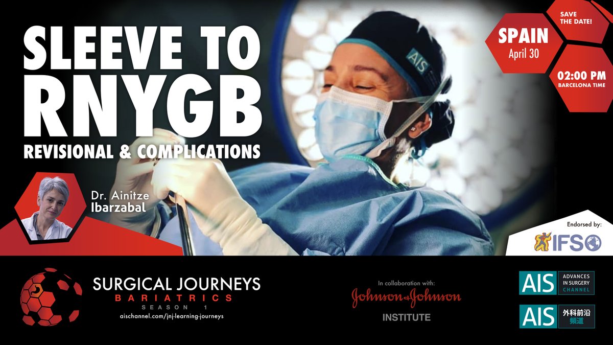 AIS Channel (@aischannel) on Twitter photo 📌 APRIL 30: Virtual Broadcast Event - Sleeve to RNYGB - Revisional & Complications by Dr. <a href="/AinitzeIbarzab1/">Ainitze Ibarzabal</a> Bariatric & Upper GI Surgeon, <a href="/hospitalclinic/">Hospital Clínic</a> Barcelona, @secojoven Board Member WORLDWIDE AT 🌐 aischannel.com/live-surgery/s… #BSJ2021 #BariatricSurgery <a href="/AmCollSurgeons/">American College of Surgeons</a> 📌 APRIL 30: Virtual Broadcast Event - Sleeve to RNYGB - Revisional & Complications by Dr. <a href="/AinitzeIbarzab1/">Ainitze Ibarzabal</a> Bariatric & Upper GI Surgeon, <a href="/hospitalclinic/">Hospital Clínic</a> Barcelona, @secojoven Board Member WORLDWIDE AT 🌐 aischannel.com/live-surgery/s… #BSJ2021 #BariatricSurgery <a href="/AmCollSurgeons/">American College of Surgeons</a>