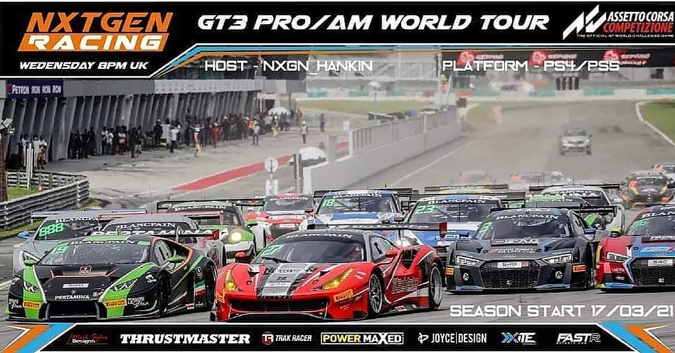 nxtgen0fficial's tweet photo. PS4 GT3 PRO/AM WORLD TOUR: ROUND 6- SILVERSTONE.
1 hour race
To join in the action click on the link in our bio
#PMR #fastr #Thrustmaster #trakuk #JoyceDesign #Xiteenergy #MarkSykesDesigns #powermaxedracing
#motorsport #esports https://t.co/NW02KdiikF