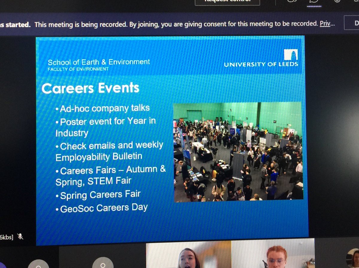 HartlandL's tweet image. Super session with ⁦@SEELeeds⁩ fabulous employability Ambassadors on now! Great to see so many first year students logged on. ⁦@SEEmployability⁩ #placements #environmentcareers #earthsciencecareers